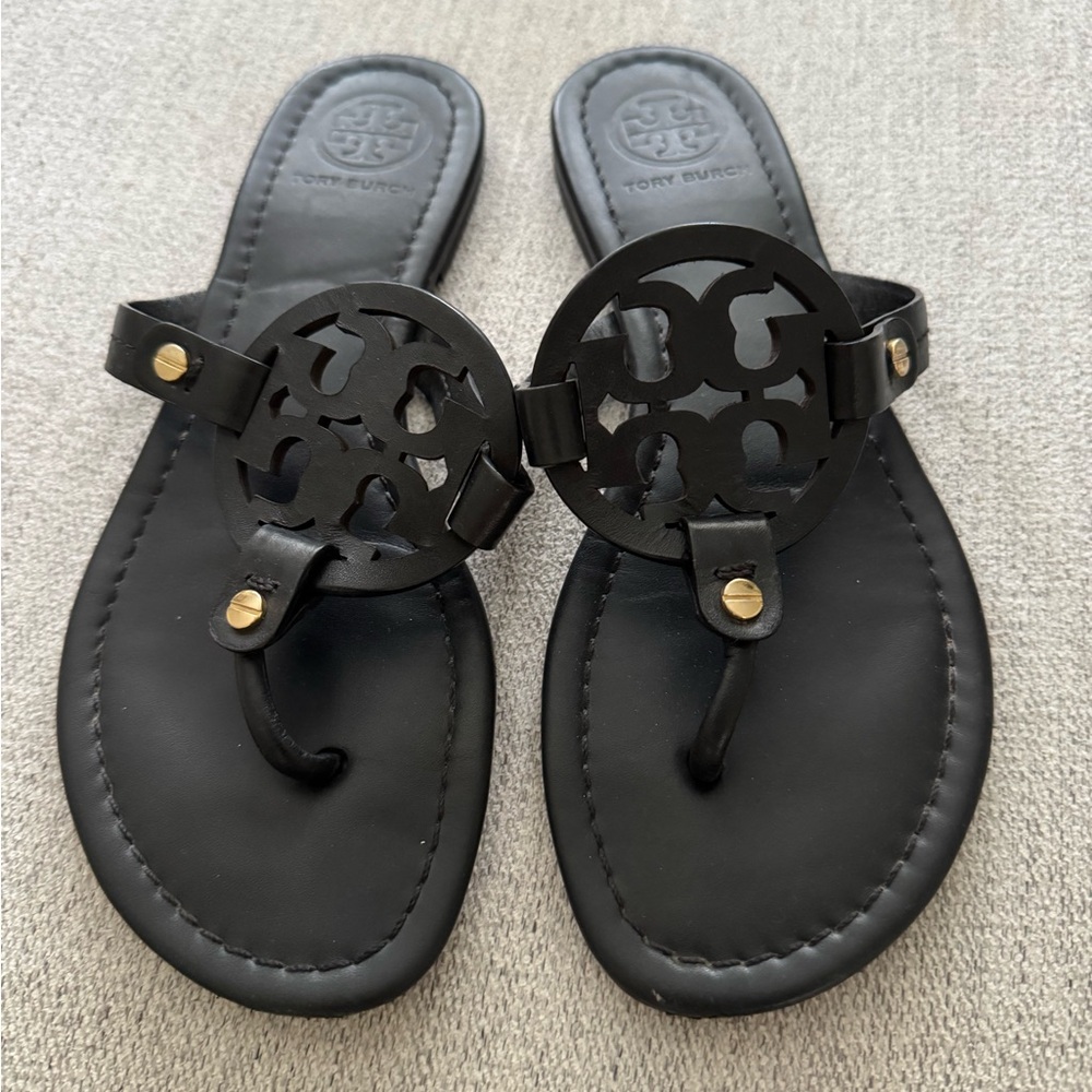 Tory Burch Black Leather Thong Sandals